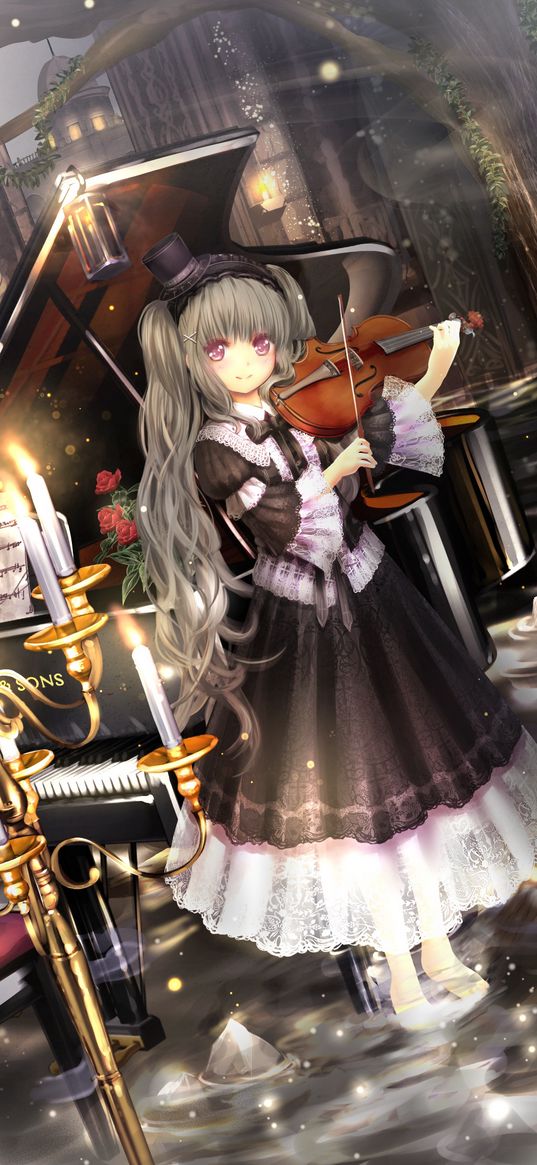 seventh spirit, girl, violin, anime, character