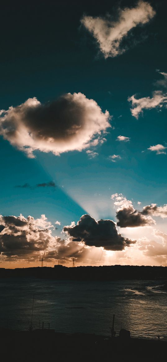 sunrise, morning, rays, shadow, light, beach, sky, nature, landscape