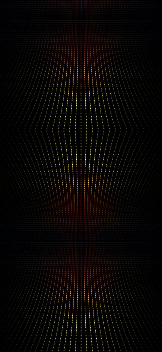 dots, illusion, yellow, orange, black background, abstraction