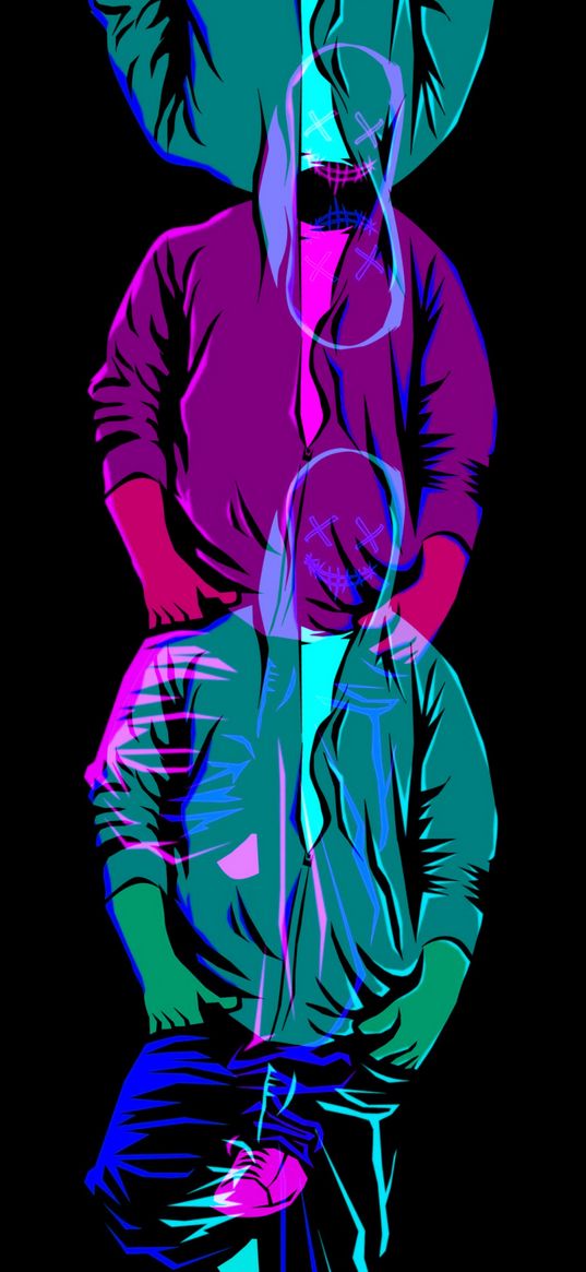 neon, mask, hoodie