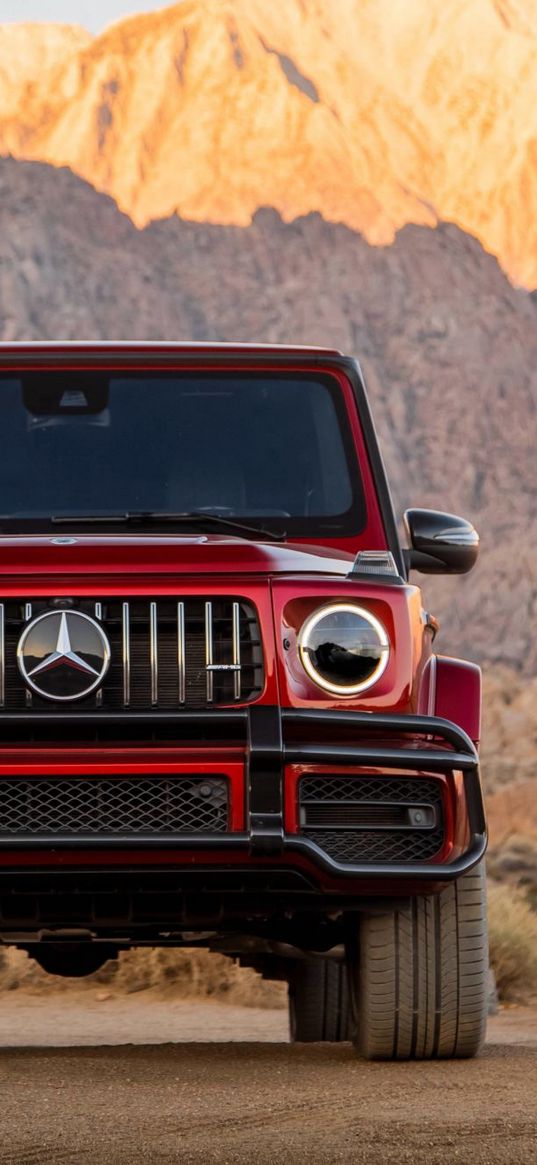 mercedes g63, mercedes amg, gelendwagen, mercedes, suv, car, red, mountains, sand