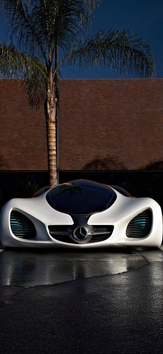 concept car, mercedes, car, white, palm tree