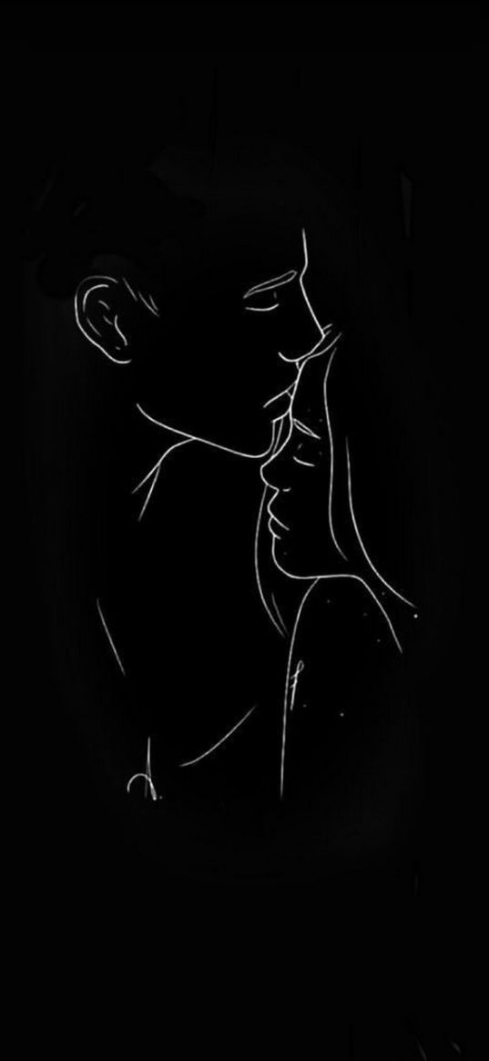 couple, man, woman, kiss, hug, silhouette, black, white, art