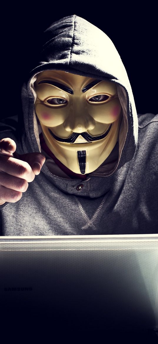 mask, anonymous, hacker, computer, black background