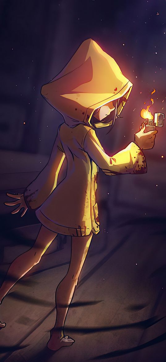 little nightmares, game, girl, character, lighter