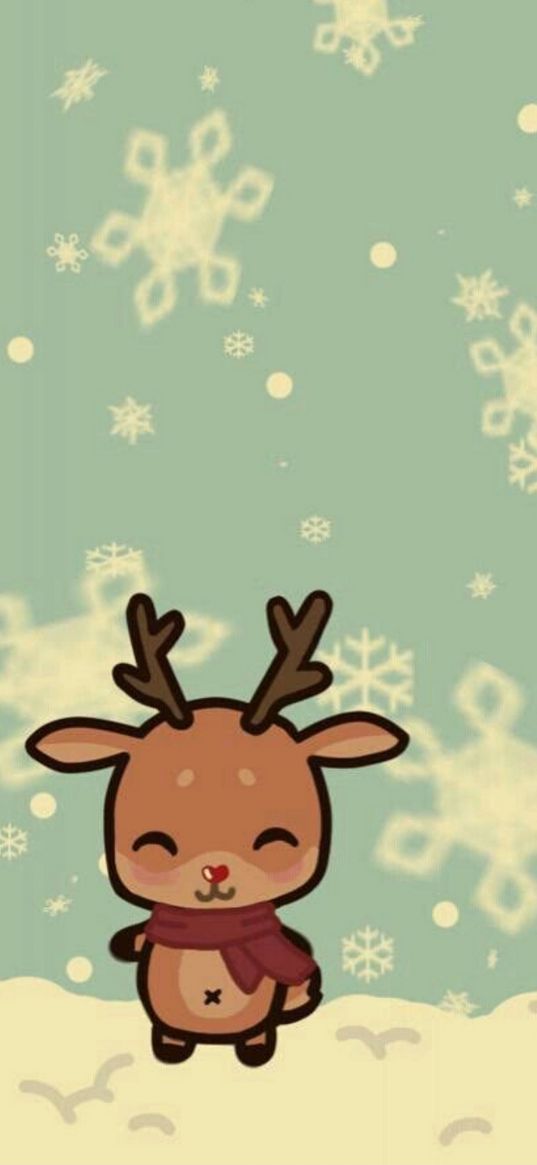 deer, christmas, cute, snowflakes