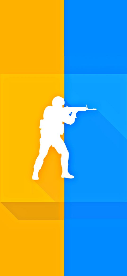 cs, counter strike, soldier, silhouette, white, automatic, square, yellow, blue, art