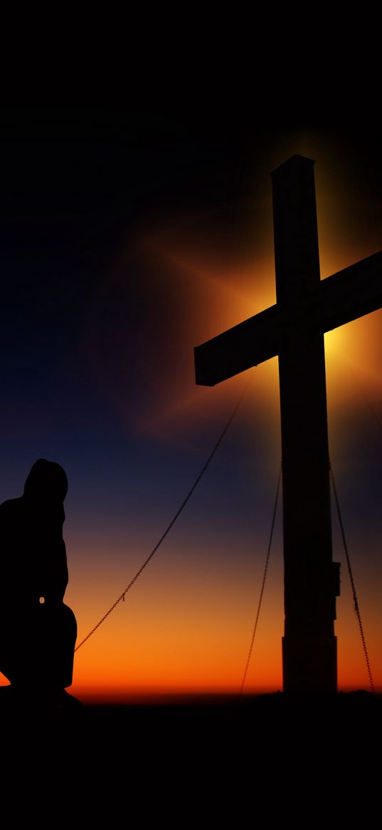 cross, man, religion, silhouette, light