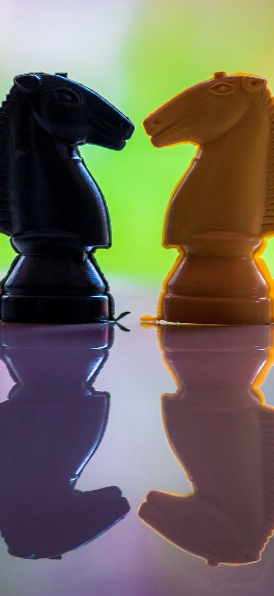 chess, pawn, game, horse, figures, reflection