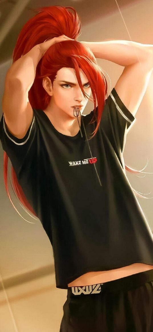 guy, red hair, anime