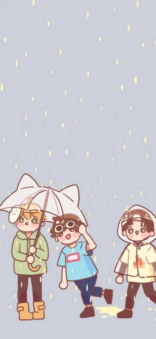 children, boys, rain, raincoat, art