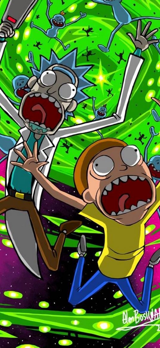 rick and morty, rick, morty, portal, cartoon, art