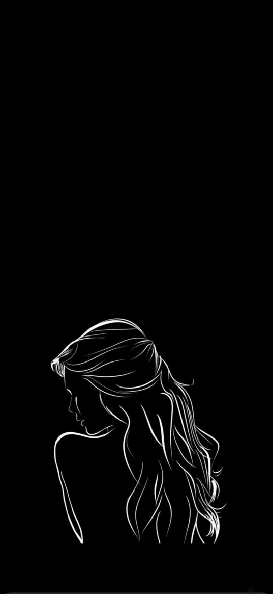 girl, silhouette, minimalism, black, white, art