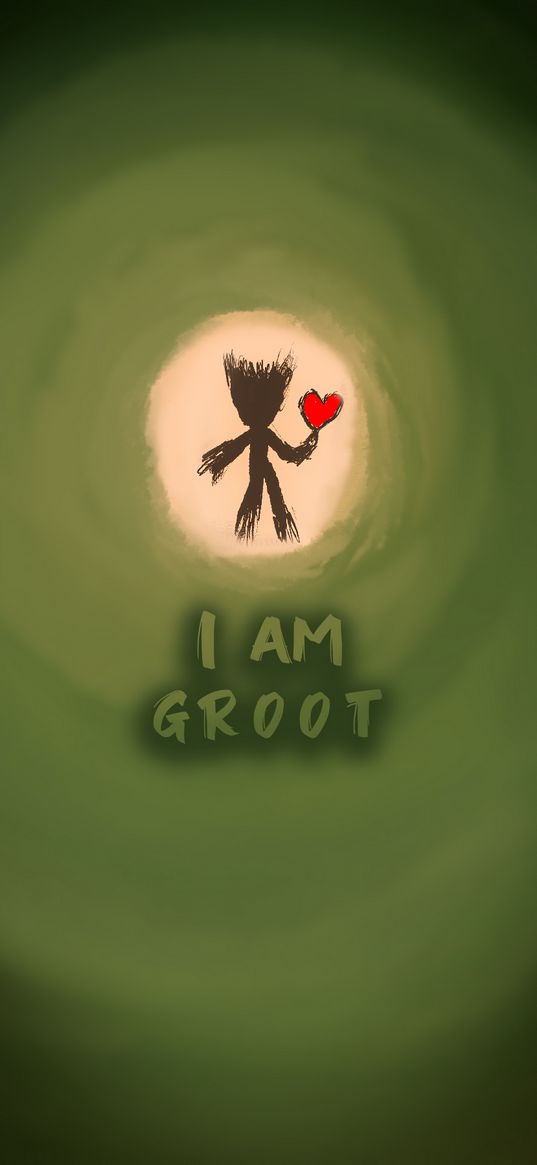 groot, green, inscription, heart