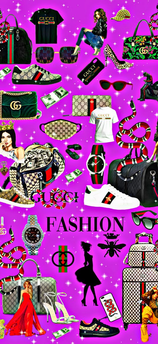 poster, stickers, logo, brand, gucci, purple background