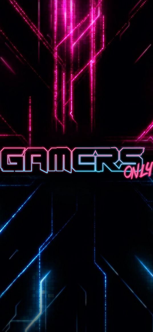 gamer, player, games, words, inscription, neon, light, stripes