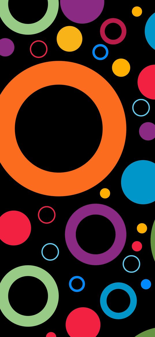 circles, colorful, black background, abstraction