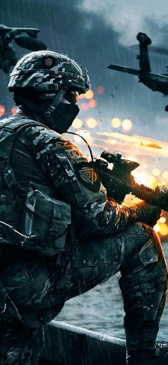 battlefield 4, soldier, games, machine gun, weapon, helicopters