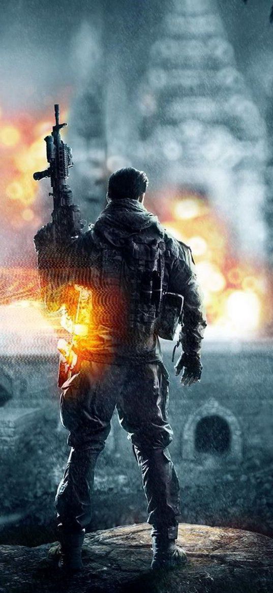 battlefield 4, soldier, games, machine gun, weapon, flame