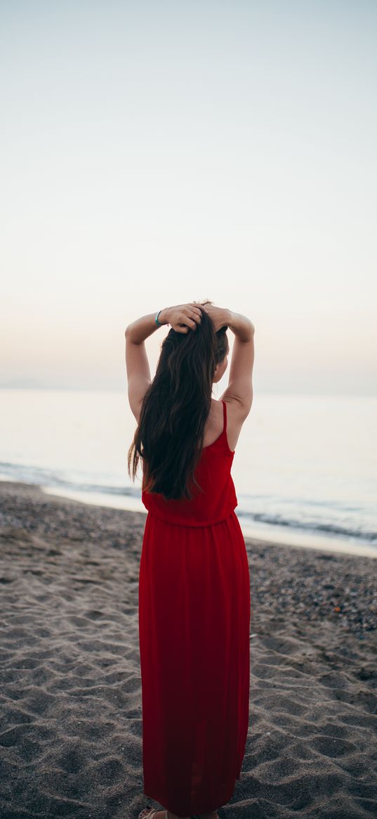 girl, back, dress, aesthetics, sand