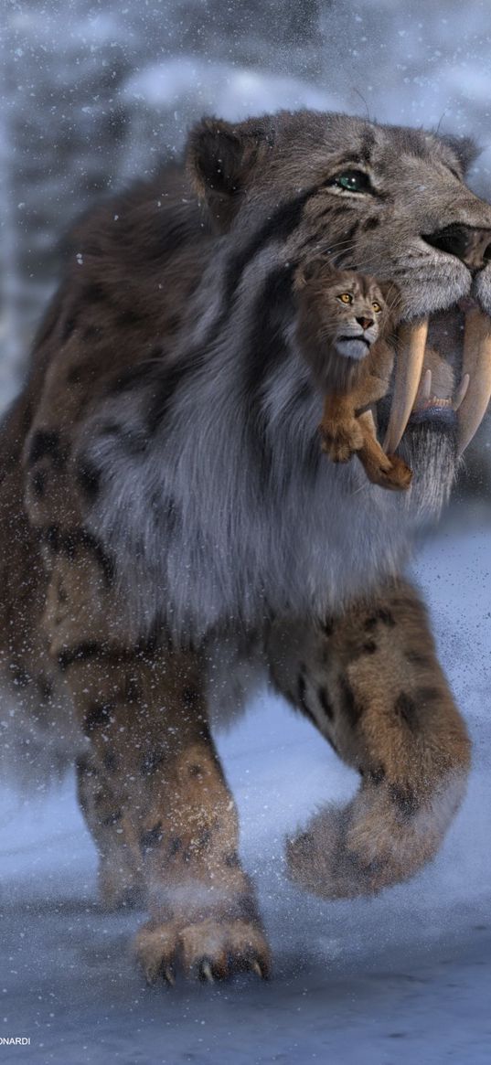 saber-toothed tiger, tiger, animals, nature, winter