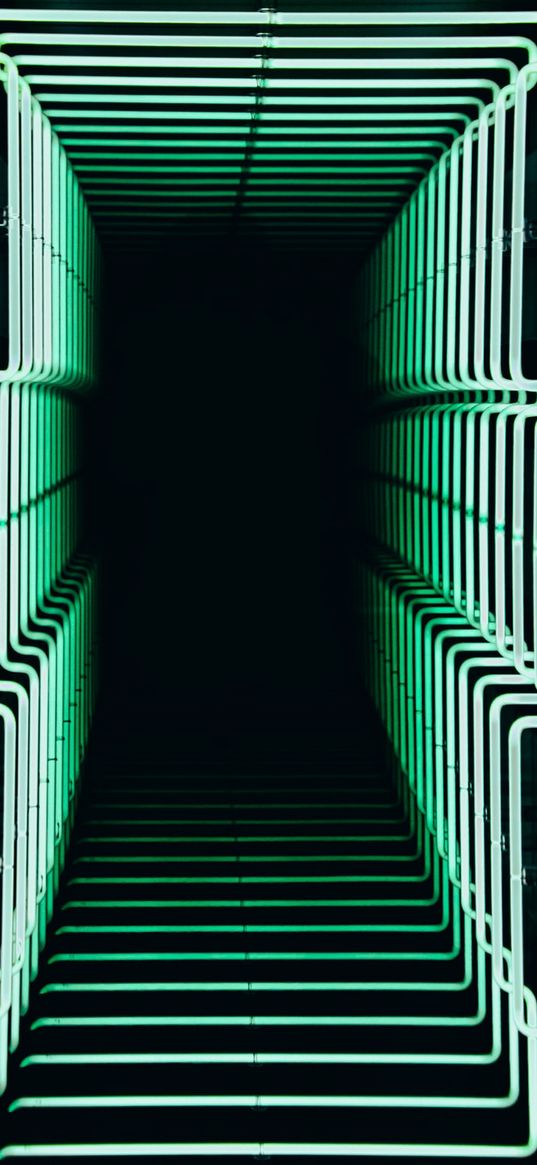 neon, light, tunnel, green, dark background