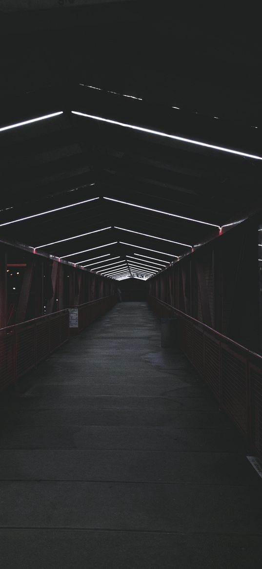 bridge, tunnel, neon, glow, dark