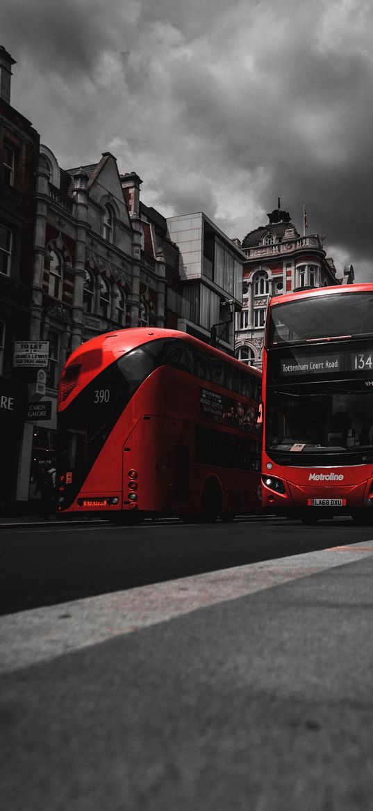 london, buses, dark, black and red