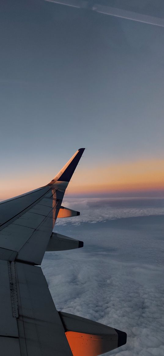 plane, wing, sky, clouds, flight, height