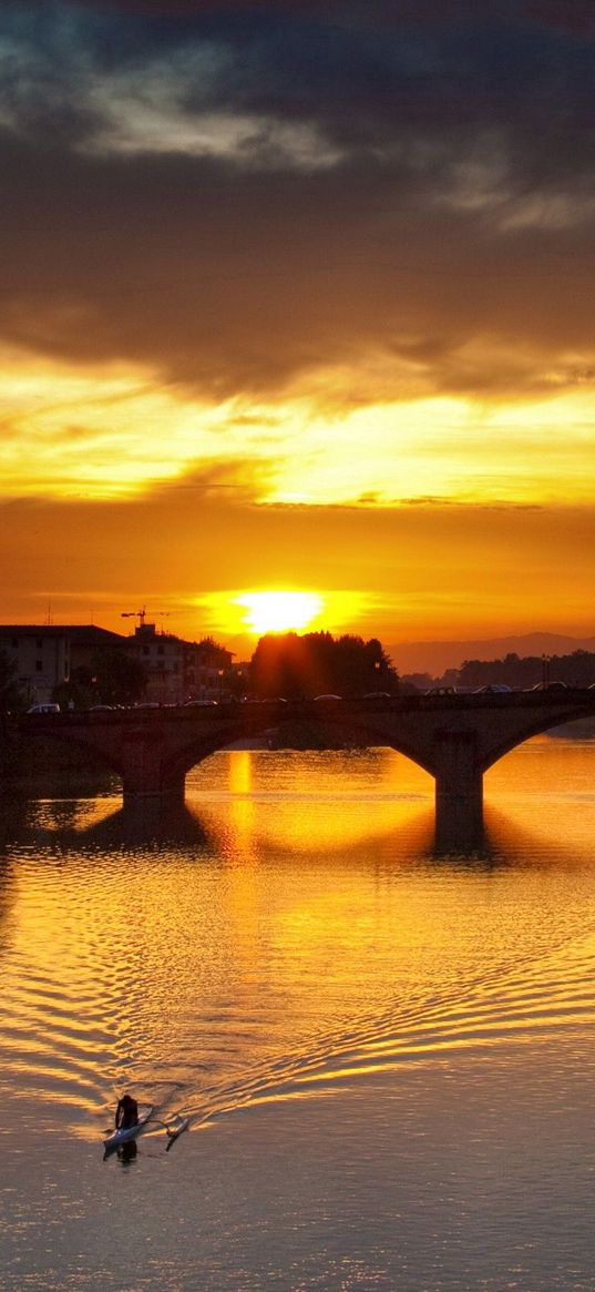 florence, river, sunset, bridge, architecture, vintage