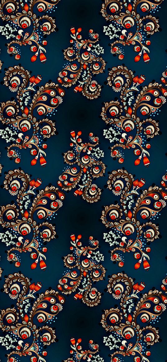 pattern, ornament, red, beige, blue background, abstraction