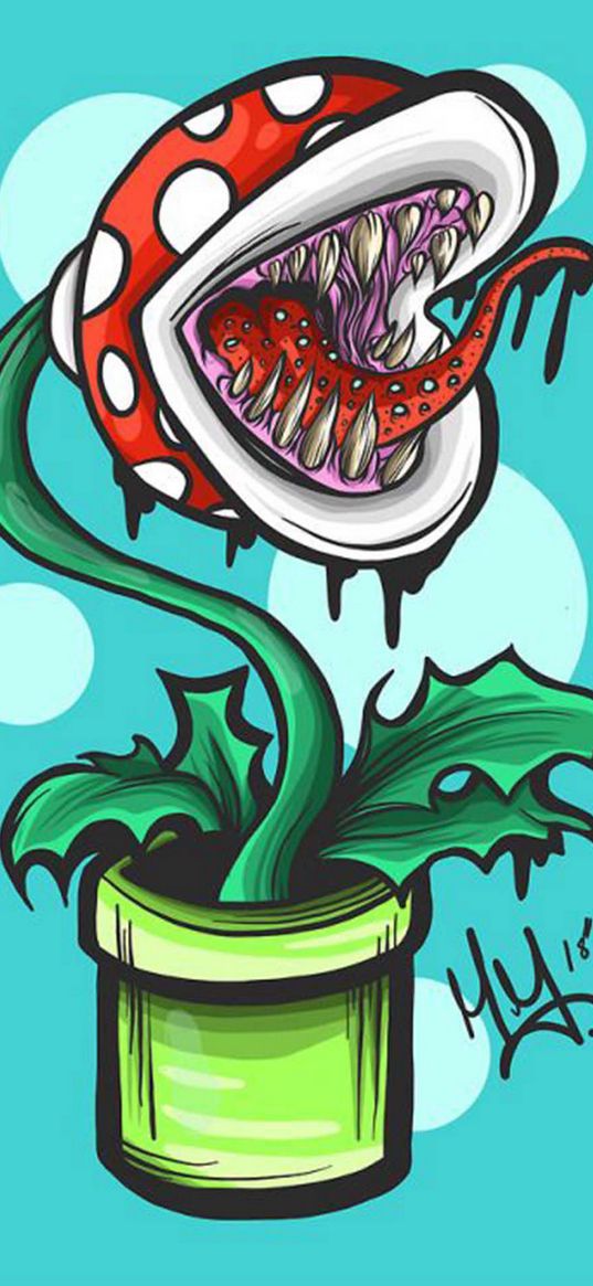 flower, plant, predator, teeth, scary, tongue, pot, art