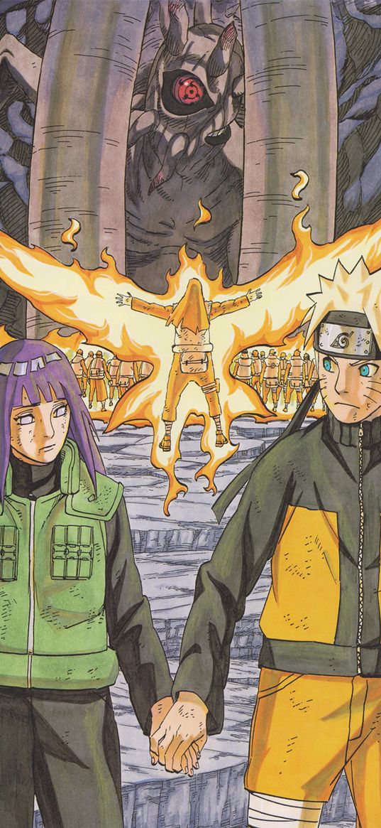 naruto, hinata, anime, characters, fire, magic, monster, guy, girl, couple, art