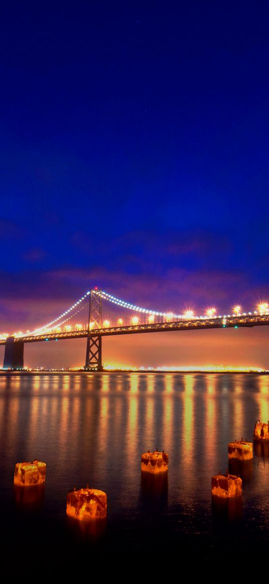 san francisco, lights, bridge, night, city lights