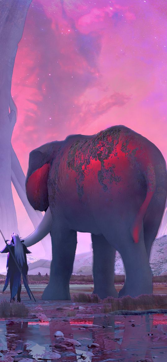 elephant, character, puddles, fantasy, digital art