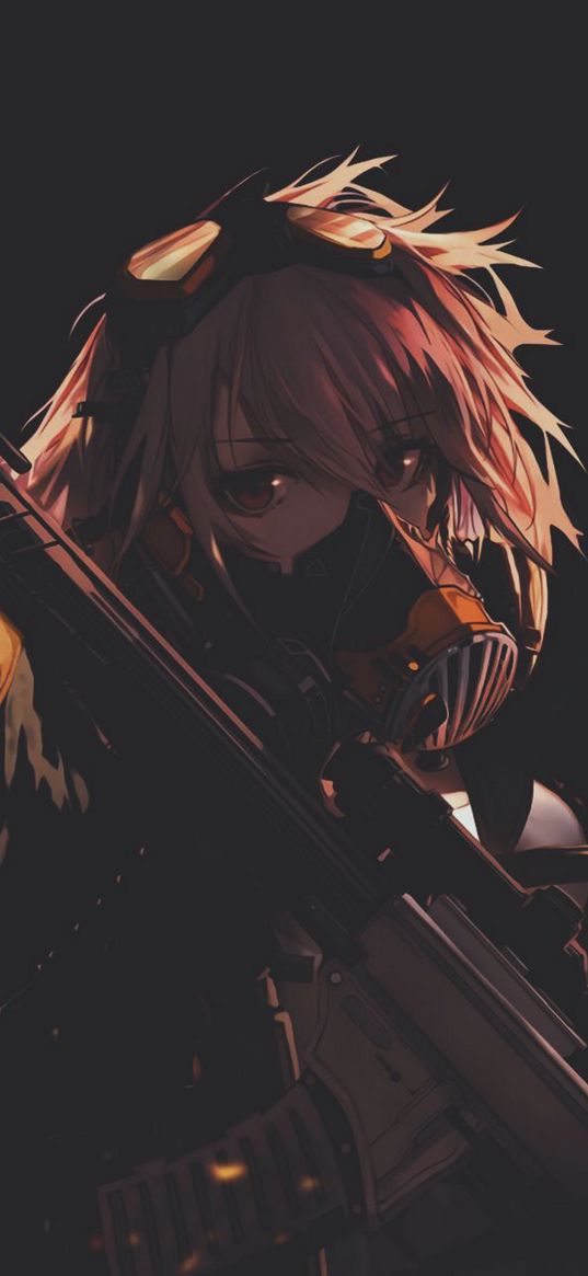 girl, soldier, weapon, mask, glasses, anime, art