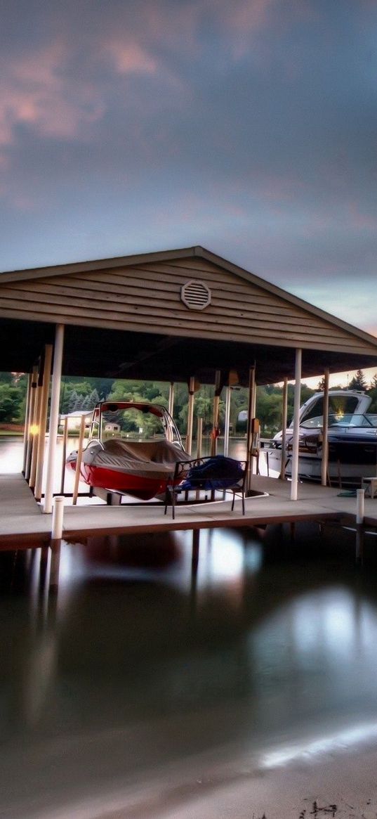 river, boats, dock, hdr