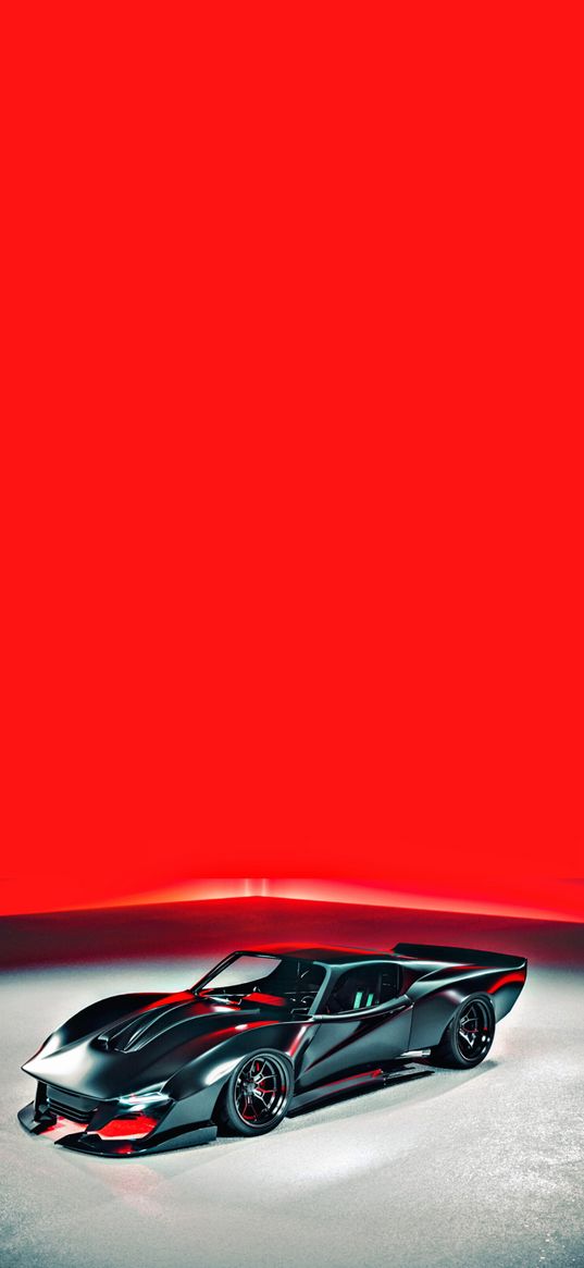 supercar, car, black, red background, digital art