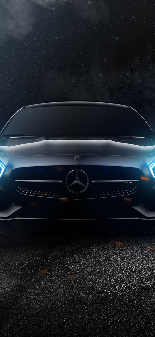 mercedes, sports car, car, black, asphalt, sparks