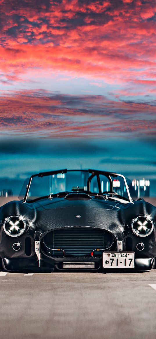 auto, classic, classic car, silver, headlights, sky