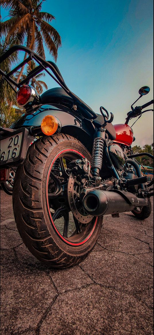 royal enfield, bike, meteor, motorbike, palm trees