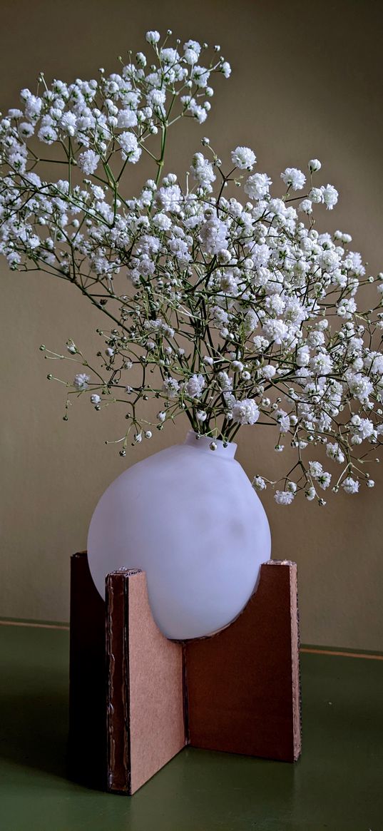 gypsophila, flowers, vase, minimalism