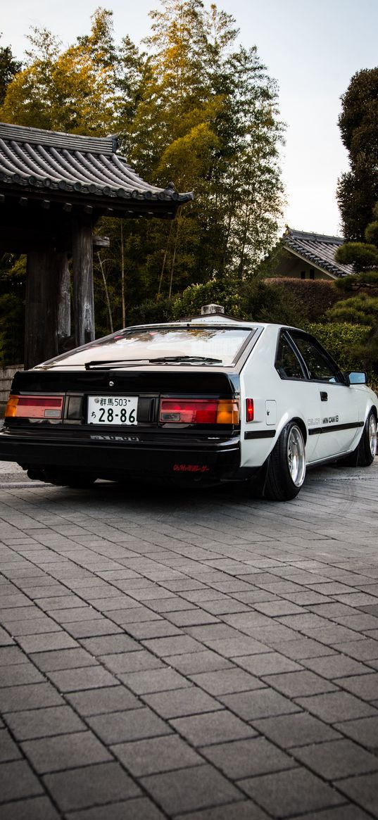 toyota ae86, toyota, car, white, back view