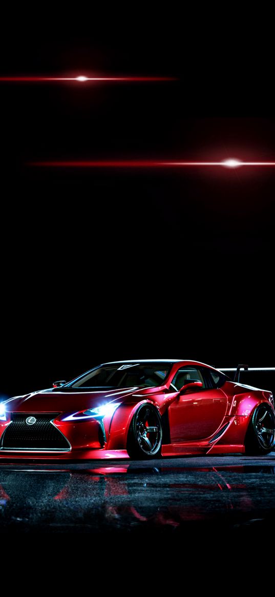 lexus, car, red, highlight, black background