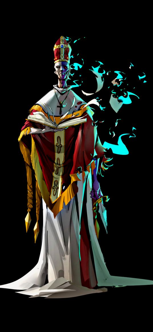 character, religion, mantle, graphics, black background, digital art