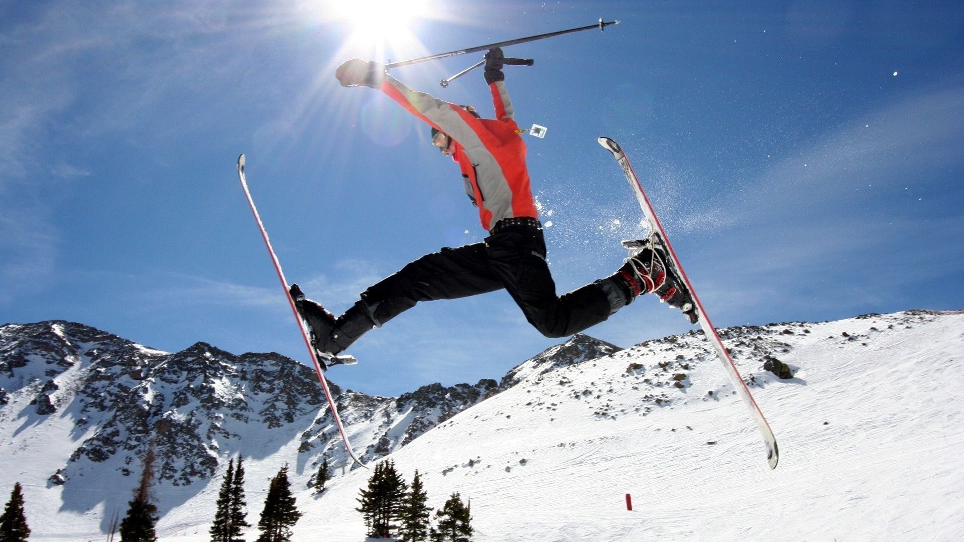 skier, skiing, stick, sky, slope, snow