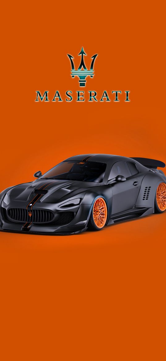 maserati, car, black, orange background