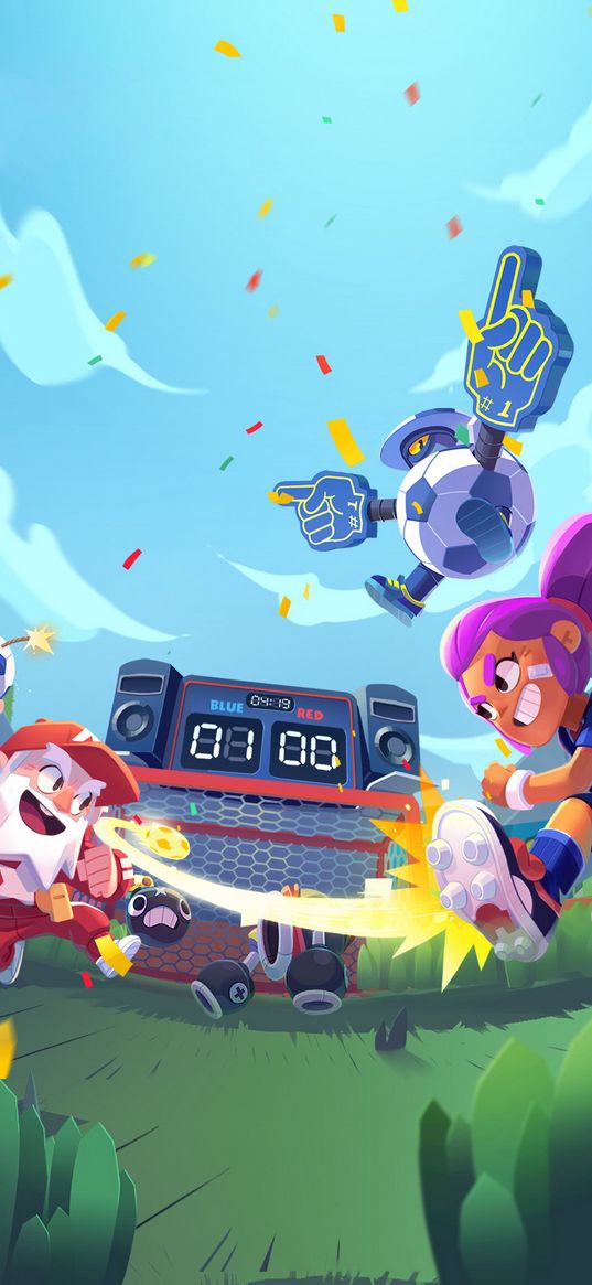 brawl stars, game, characters, field, ball, art