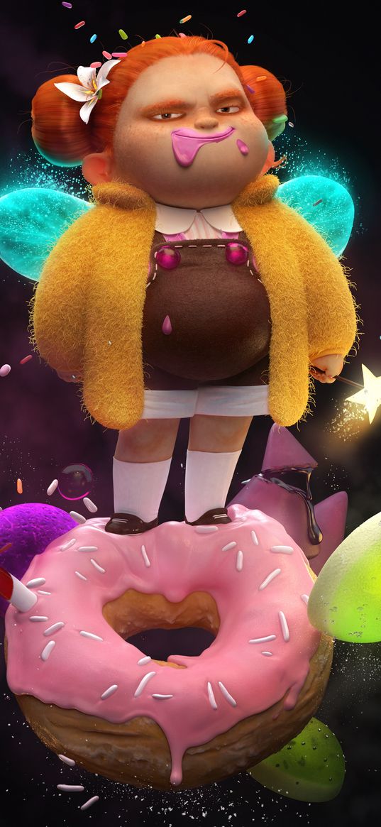 fairy, girl, donut, sweets, glutton, digital art