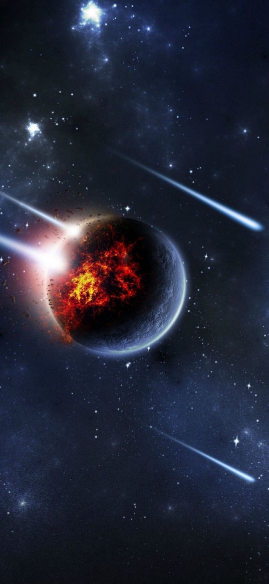 planet, explosion, asteroids, meteorites, comets, stars, space